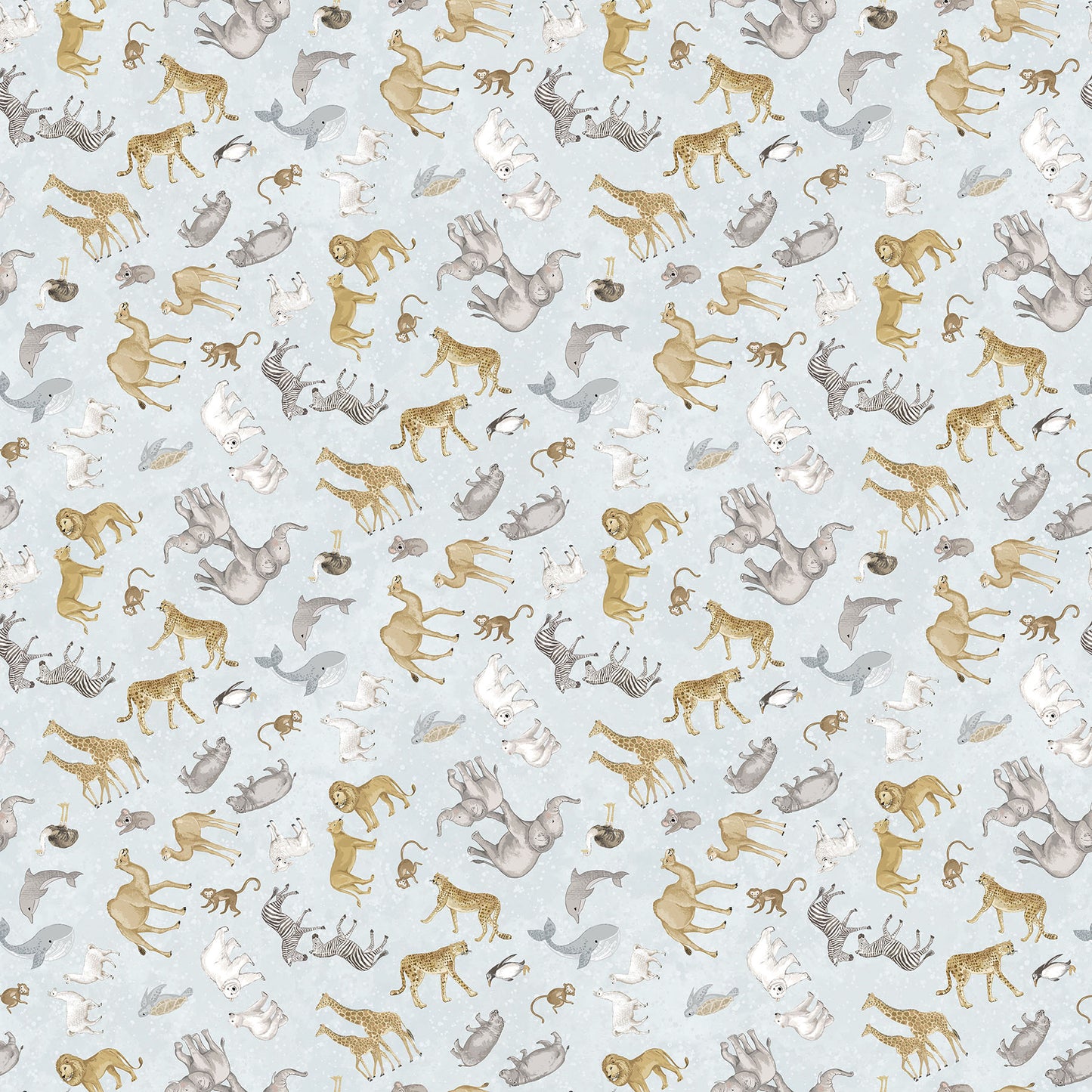 Two by Two Small Animal Toss Pale Blue Multi Deborah Edwards Northcott Fabrics Cotton Fabric NC-28713-41
