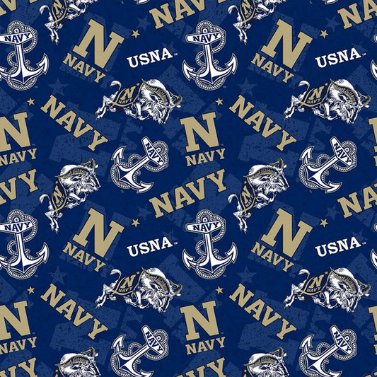 US Naval Academy Tone on Tone Blue Cotton Fabric