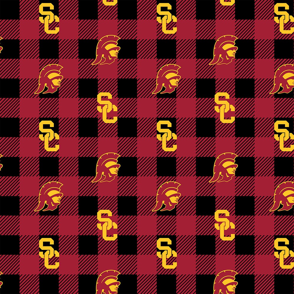 University of Southern California Trojans NCAA College Buffalo Plaid Sykel Enterprises Polyester FLEECE Fabric USC-1190 | US Fabric Shop