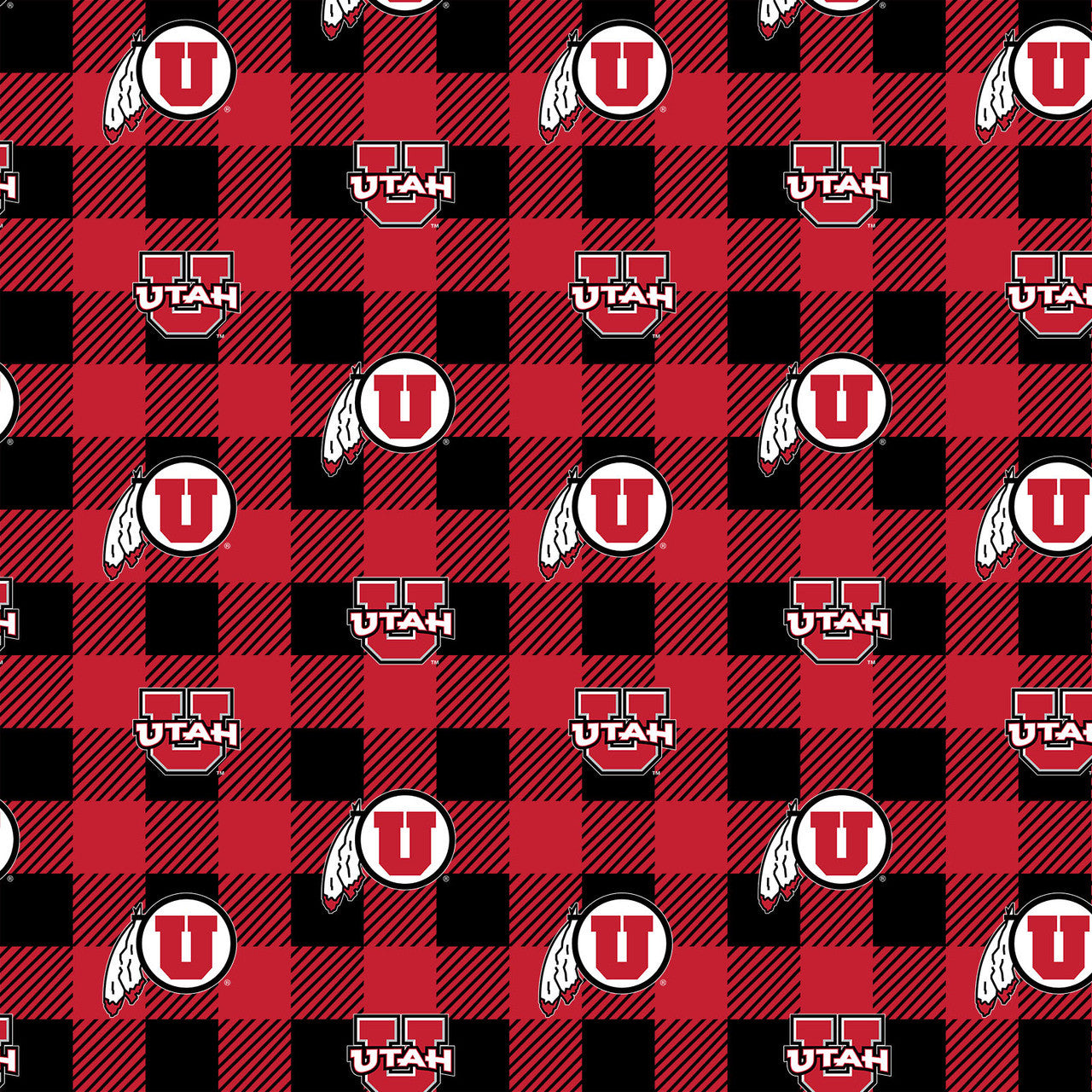 Utah Utes NCAA College Buffalo Plaid Sykel Enterprises Polyester Fleece Fabric UTA-1190