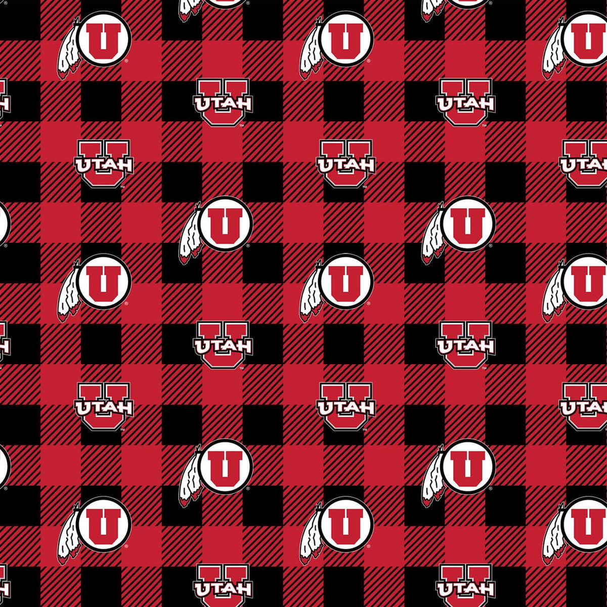 Utah Utes NCAA College Buffalo Plaid Sykel Enterprises Polyester Fleece Fabric UTA-1190 | US Fabric Shop