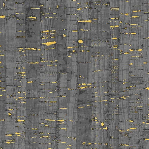 Uncorked Charcoal Gray Metallic Gold Windham Cotton Fabric WF-50107M-2