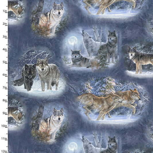Under the Moonlight Pack Blue Abraham Hunter 3 Wishes Cotton Fabric 3W-23768-BLU