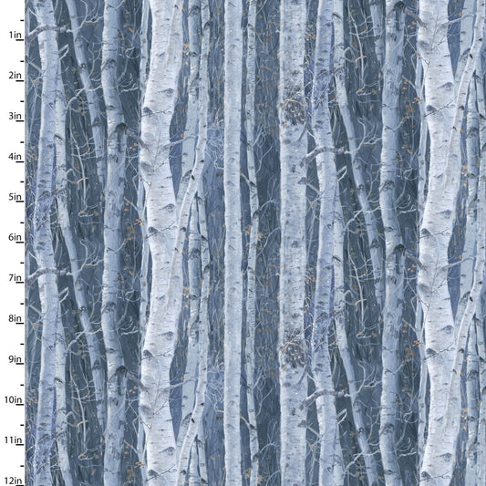 Under the Moonlight Winter Birch Blue Abraham Hunter 3 Wishes Cotton Fabric 3W-23767-BLU