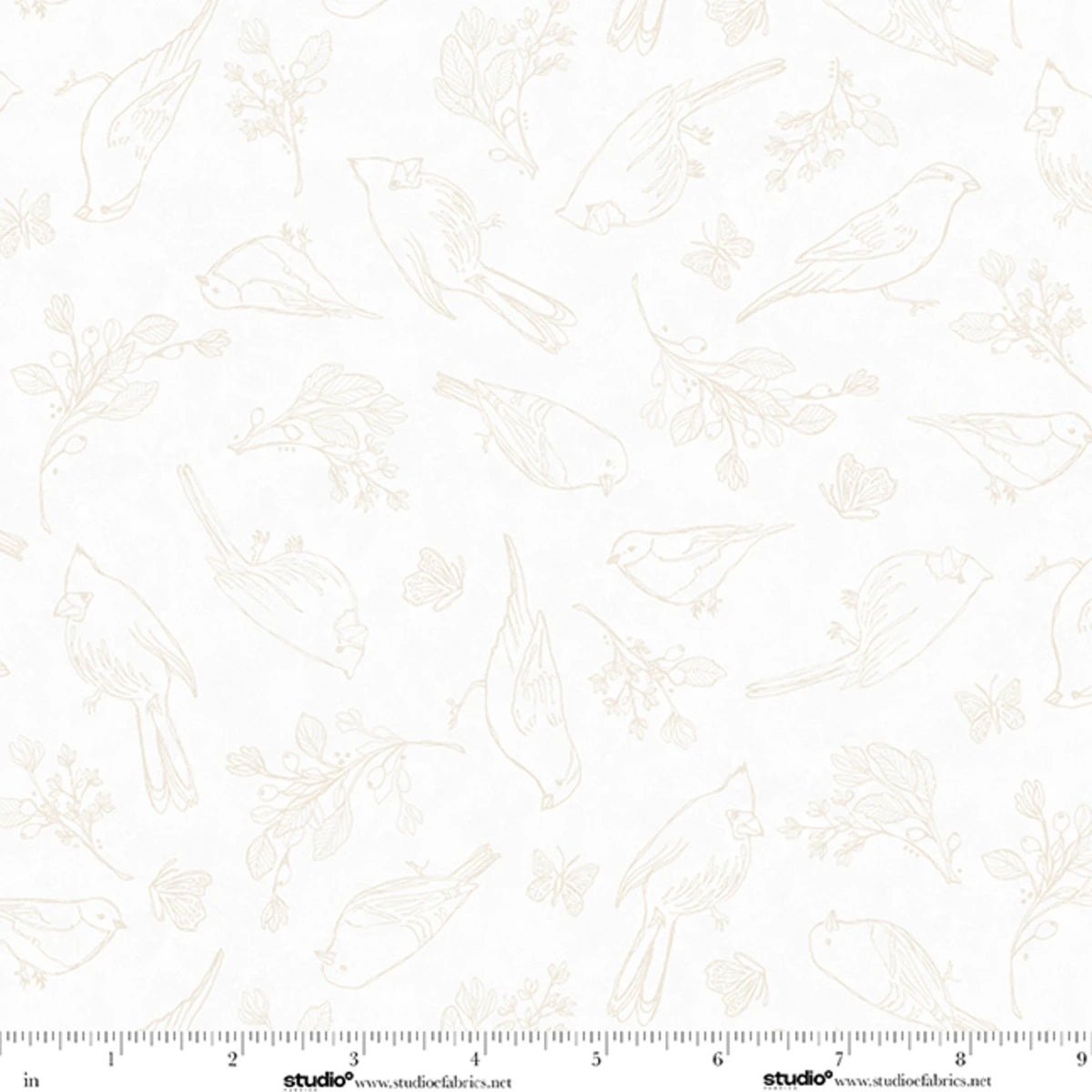 Unexpected Red Fine Line Flock Cardinals White Rebecca Canale Studio E Cotton Fabric SE-9277-04