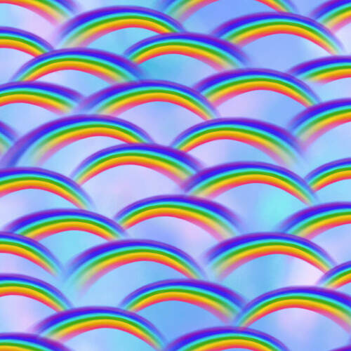 Unicorn Dreams Rainbow Toss Blue Multi Henry Glass Cotton Fabric HG-2730-17