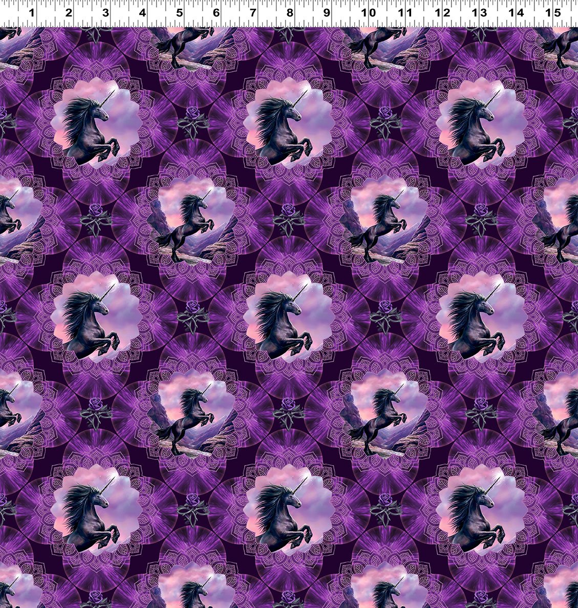 Unicorn Magic Medallions Eggplant Anne Stokes Clothworks Cotton Fabric CLT-Y4710-45
