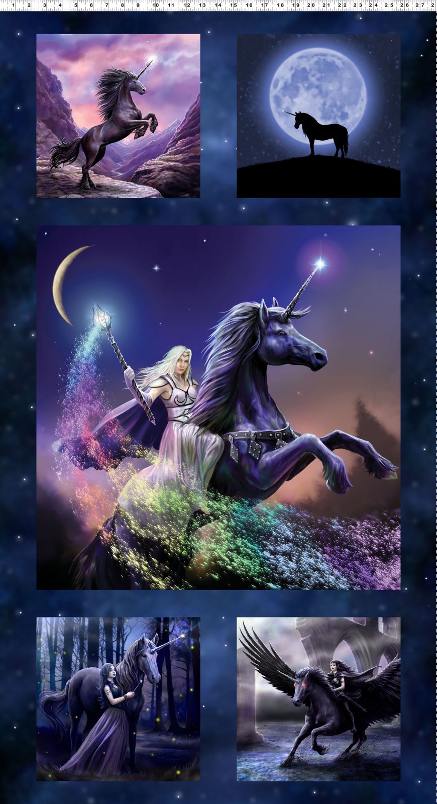 Unicorn Magic Panel 24" Navy Blue Anne Stokes Clothworks Cotton Fabric CLT-Y4709-53