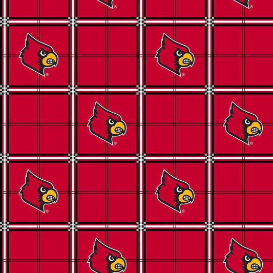 Louisville Cardinals NCAA College Plaid Sykel FLANNEL Cotton Fabric LOU-023