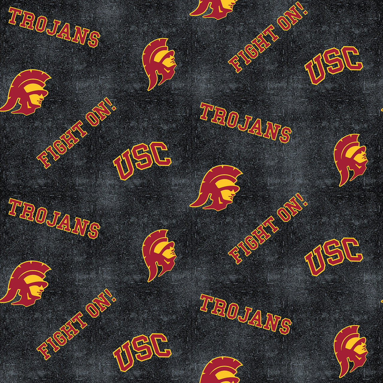 University of Southern California Trojans NCAA College Distressed Black Sykel FLANNEL Fabric USC-1152