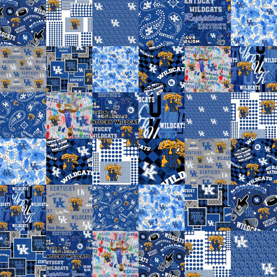 Kentucky Wildcats NCAA College Cheater Quilt Allover 60" Sykel Cotton Fabric SYK-KY-1363