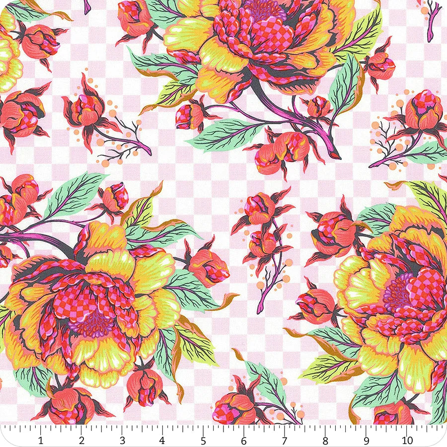 Untamed Peony for your Thoughts Neon Lunar Tula Pink Free Spirit Cotton Fabric