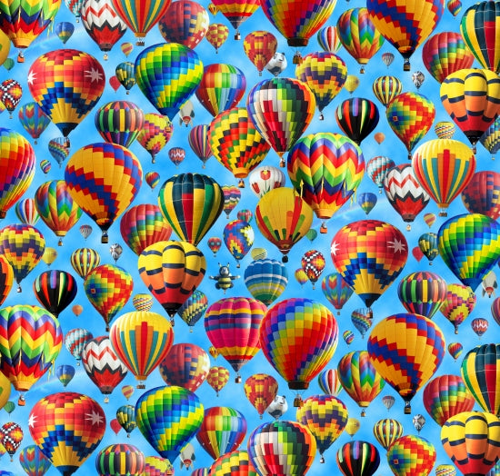 Up The Air Hot Air Balloons Blue Elizabeth's Studio Cotton Fabric