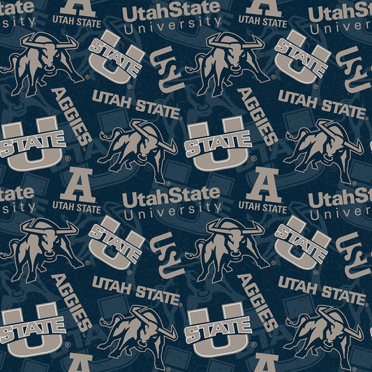 Utah State Aggies NCAA College Tone on Tone Sykel Cotton Fabric USU-1178
