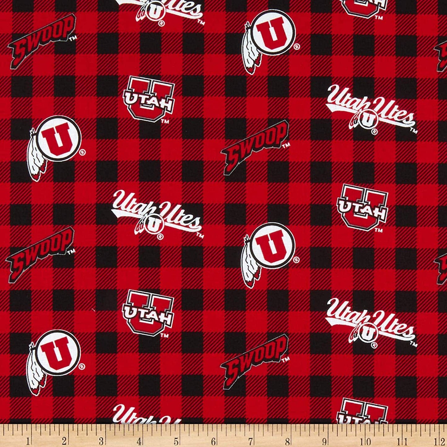 Utah Utes NCAA College Buffalo Plaid Sykel Cotton Fabric UTA-1207