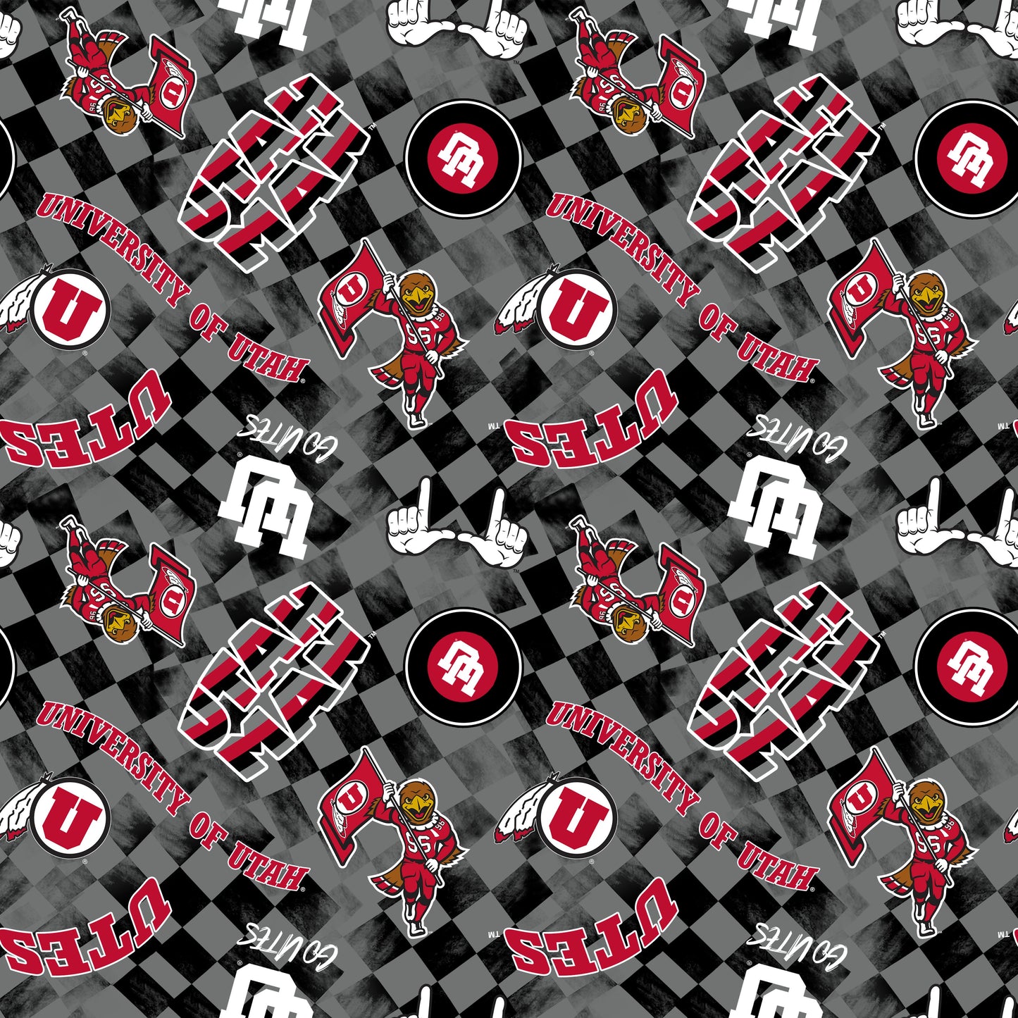 Utah Utes NCAA College Checks Gray Sykel Enterprises Canvas Duck Cloth Cotton Fabric UTA-1380-GRAY