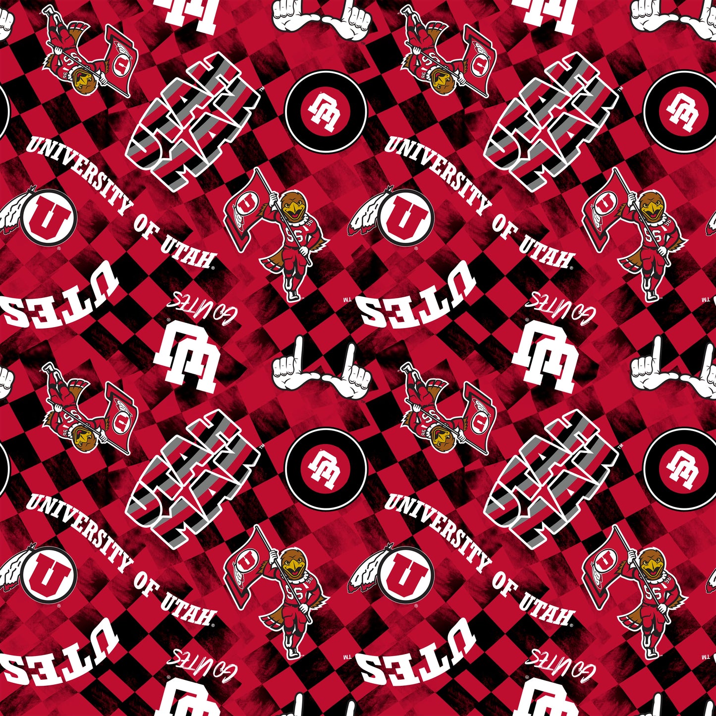 Utah Utes NCAA College Checks Red Sykel Enterprises Canvas Duck Cloth Cotton Fabric UTA-1380-RED