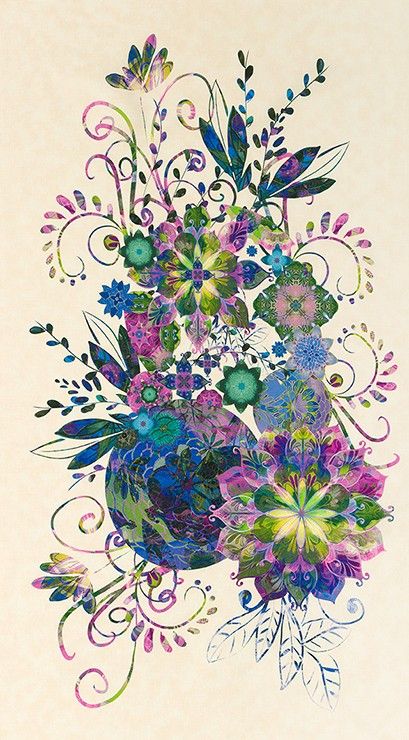 Venice Floral Panel 24" Jewel Multi Christiane Marques Robert Kaufman Cotton fabric  RK-AQSD-19717-201