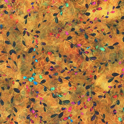 Venice Stained Glass Pussy Willow Marigold Christiane Marques Robert Kaufman Cotton Fabric RK-AQSD-19720-129