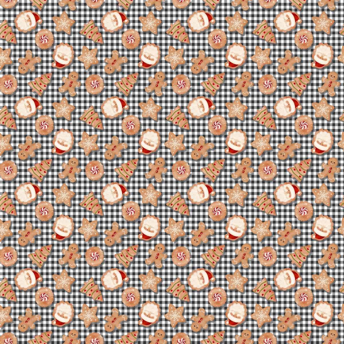 Very Merry Gingerbread Christmas Cookie Plaid Black Beth Albert 3 Wishes Cotton Fabric 3W-24614-BLK | US Fabric Shop