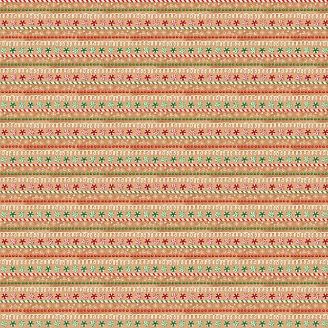 Very Merry Gingerbread Iced Candy Stripe Tan Beth Albert 3 Wishes Cotton Fabric 3W-24616-TAN | US Fabric Shop