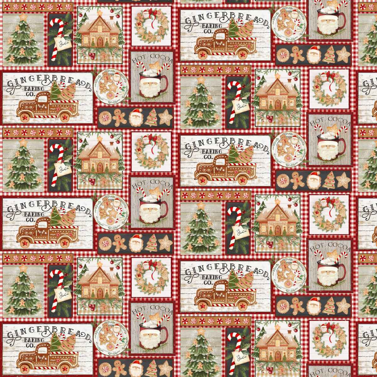 Very Merry Gingerbread Patch Multi Beth Albert 3 Wishes Cotton Fabric 3W-24610-MLT