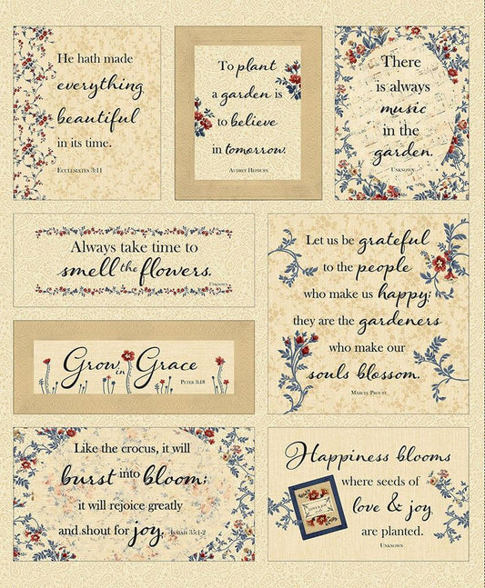 Victory Garden Grow Grace Panel 36" Beige Wing and Prayer Timeless Treasures Cotton Fabric