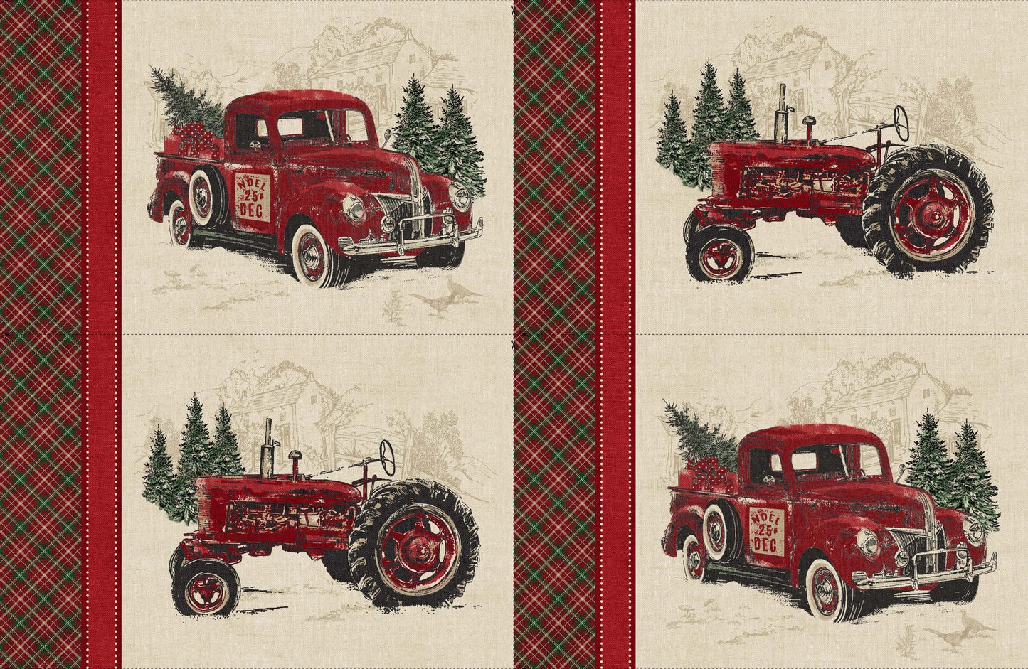 Vintage Christmas Placemat Panel 24" Beige Melanie Samra Northcott Cotton Fabric