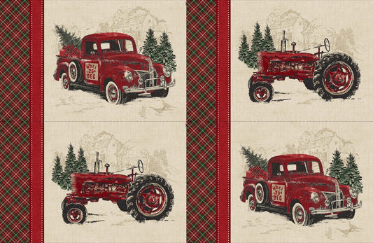 Vintage Christmas Placemat Panel 24" Beige Melanie Samra Northcott Cotton Fabric