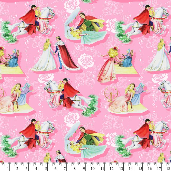 Vintage Storybooks Happily Ever After Sleeping Beauty Pink David Textiles Cotton Fabric