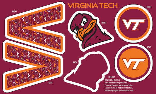 Virginia Tech Hokies NCAA Collegiate Pillow Project 36"x60"Sykel Polyester Minky Fabric SYK-VT-1359