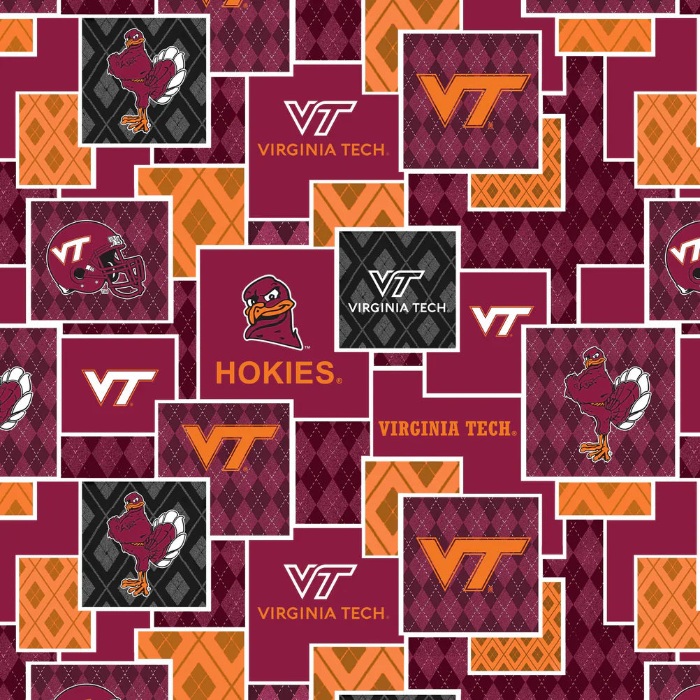 Virginia Tech Hokies NCAA College Argyle Boxes Sykel Cotton Fabric
