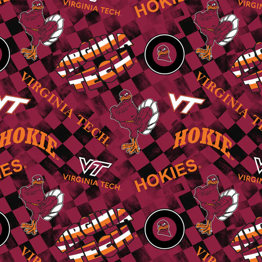 Virginia Tech Hokies NCAA College Check Allover Sykel Cotton Fabric SYK-VT-1370