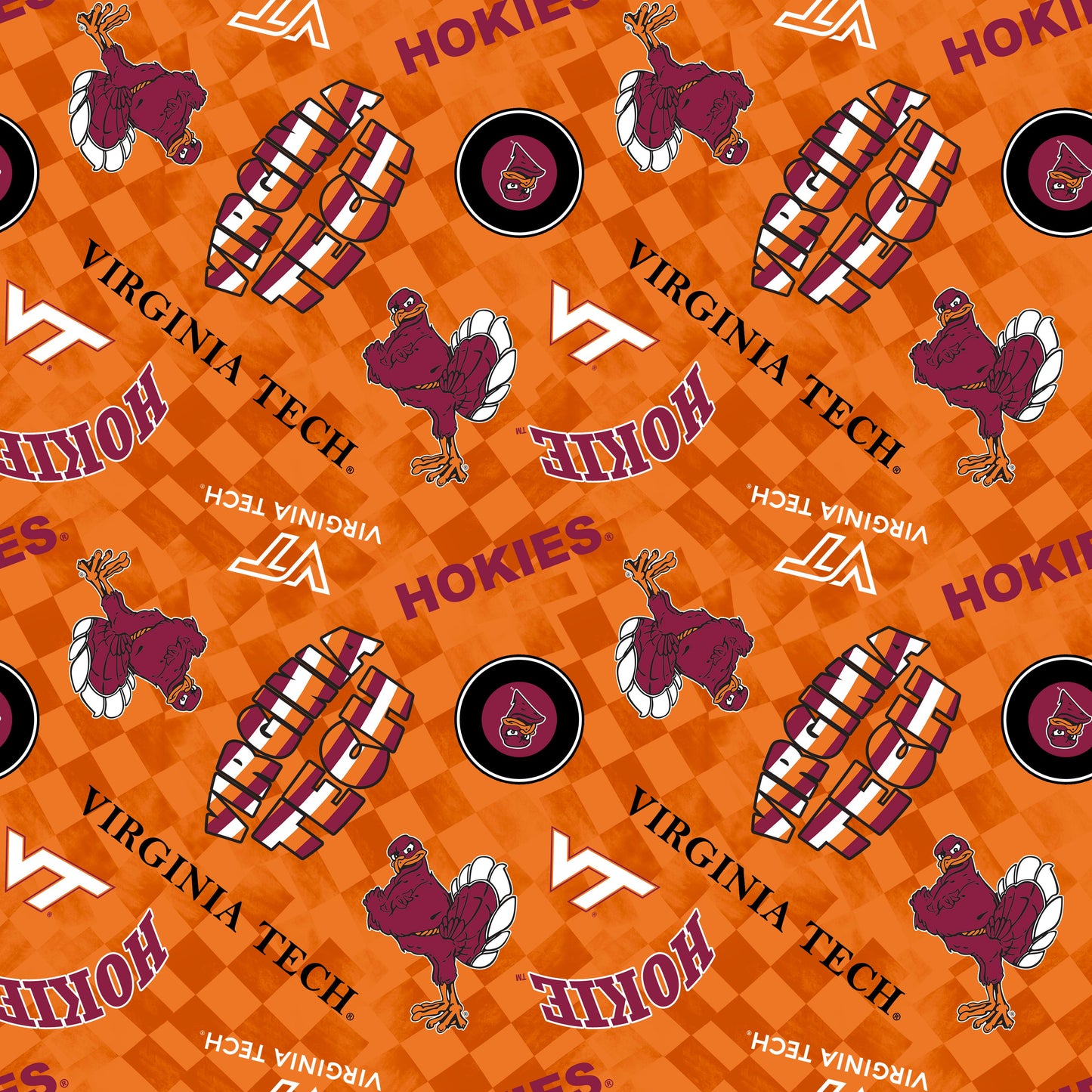 Virginia Tech Hokies NCAA College Checks Orange Sykel Enterprises Canvas Duck Cloth Cotton Fabric VT-1380-ORANGE