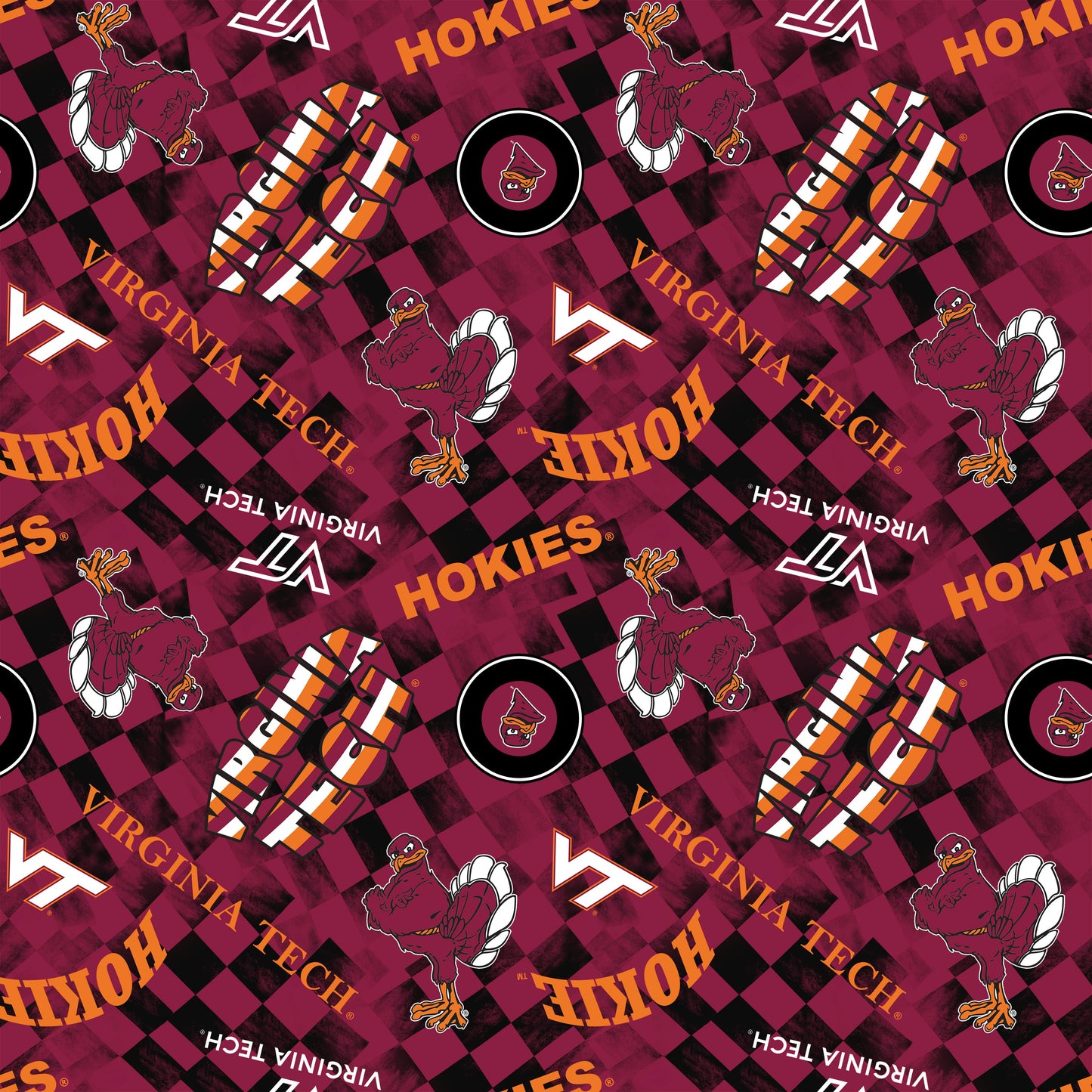 Virginia Tech Hokies NCAA College Checks Wine Sykel Enterprises Canvas Duck Cloth Cotton Fabric VT-1380-WINE