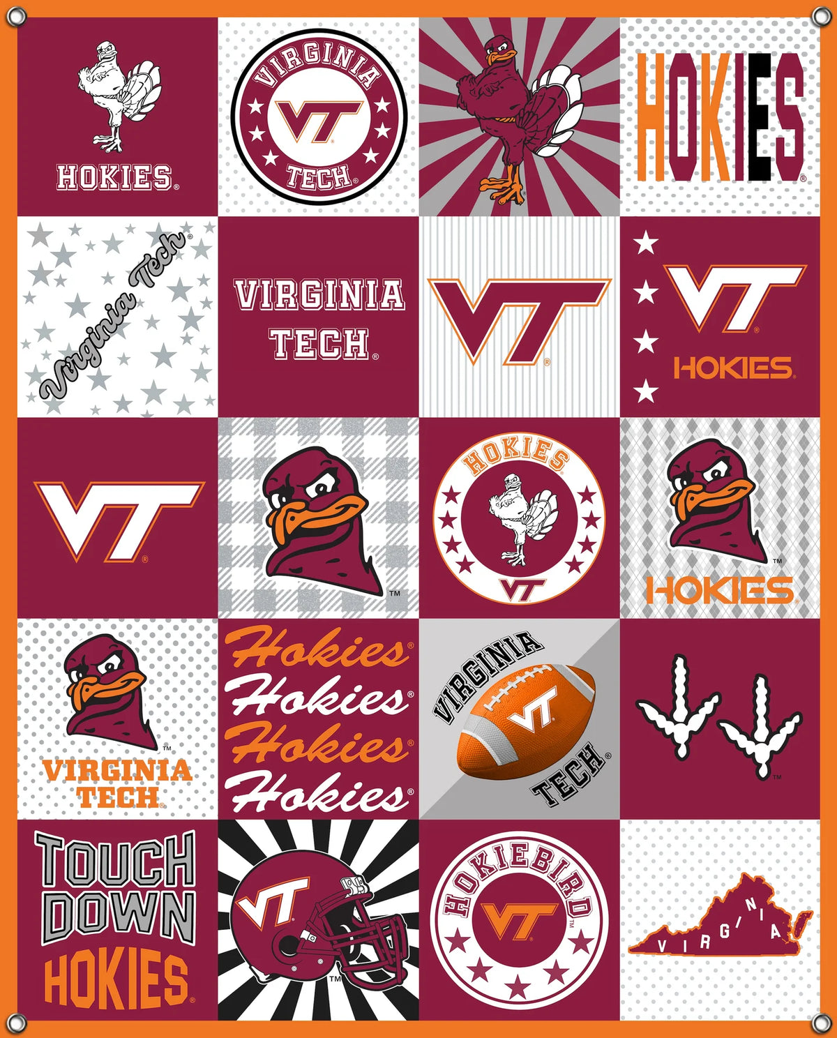 Virginia Tech Hokies NCAA College Shirt Spirit Banner 58x47 inches Sykel Enterprises 4 Grommets Polyester Fabric VT-5003