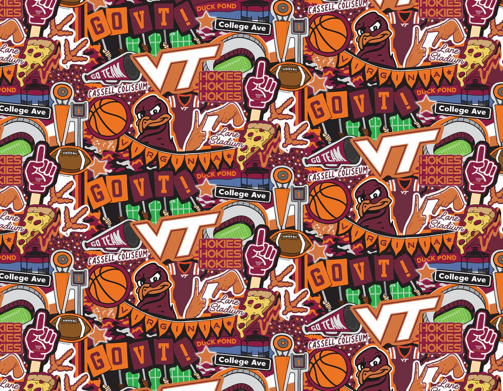 Virginia Tech Hokies NCAA College Doodle Allover Sammy Sykel Cotton Fabric SYK-VT-2001