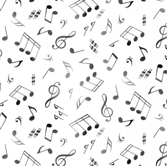 Music Notes White Jazz Music Elizabeth's Studio Cotton Fabric ES-148 White
