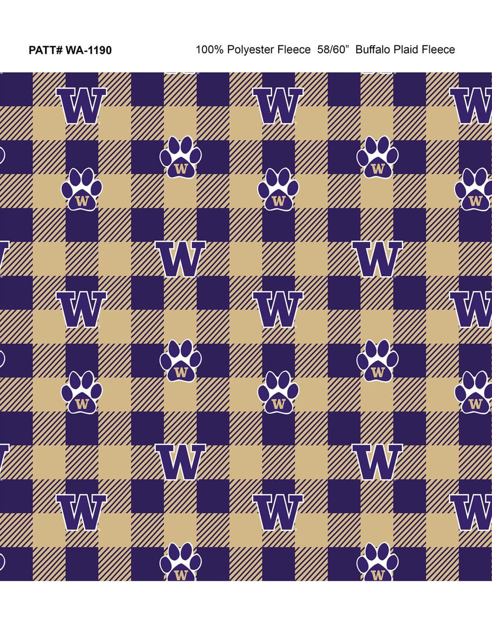 Washington Huskies NCAA College Buffalo Plaid Sykel Enterprises Polyester Fleece Fabric WA-1190 | US Fabric Shop