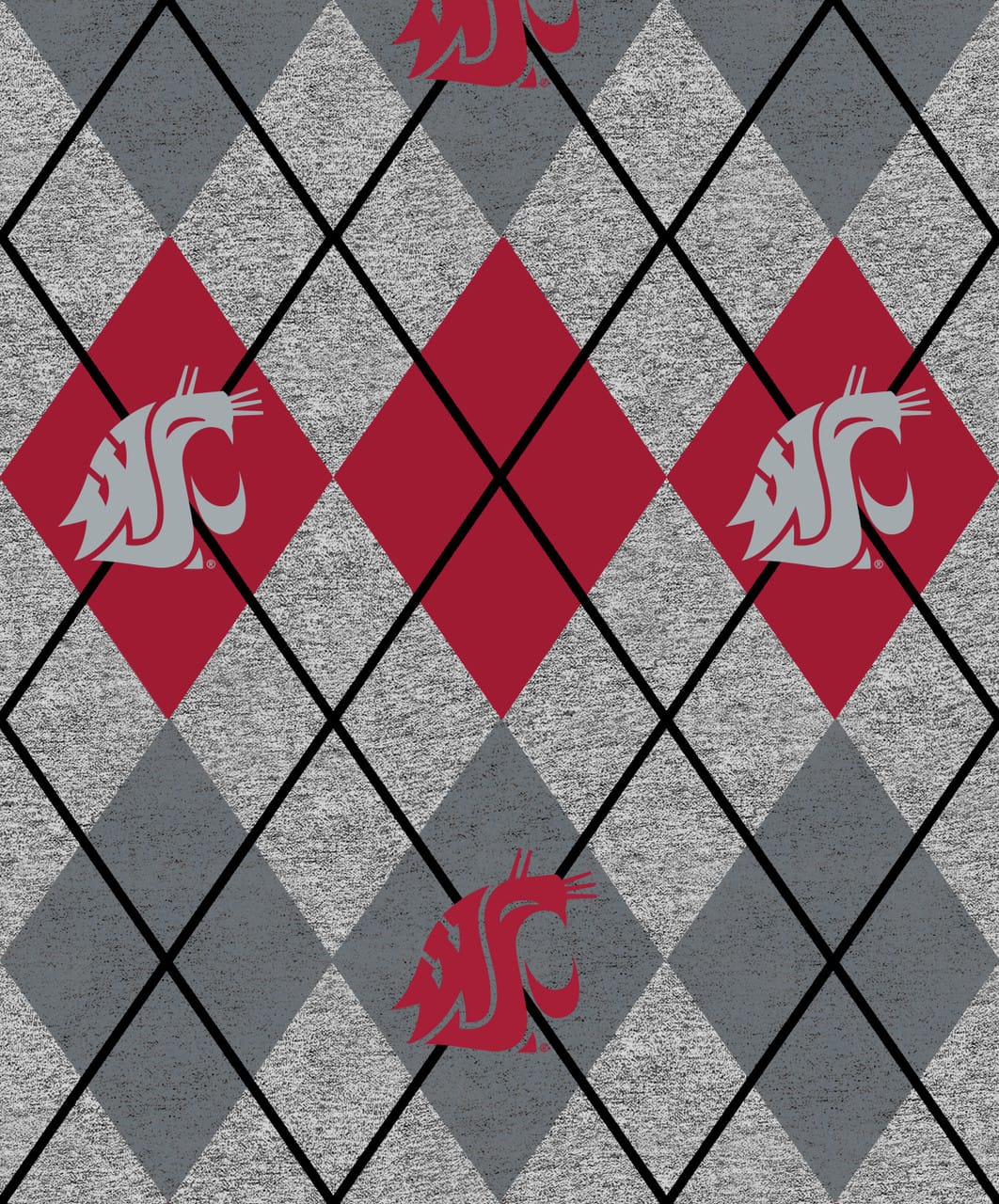 Washington State Cougars NCAA College Heather Argyle Sykel Enterprises Polyester Fleece Fabric WAST-1148 | US Fabric Shop