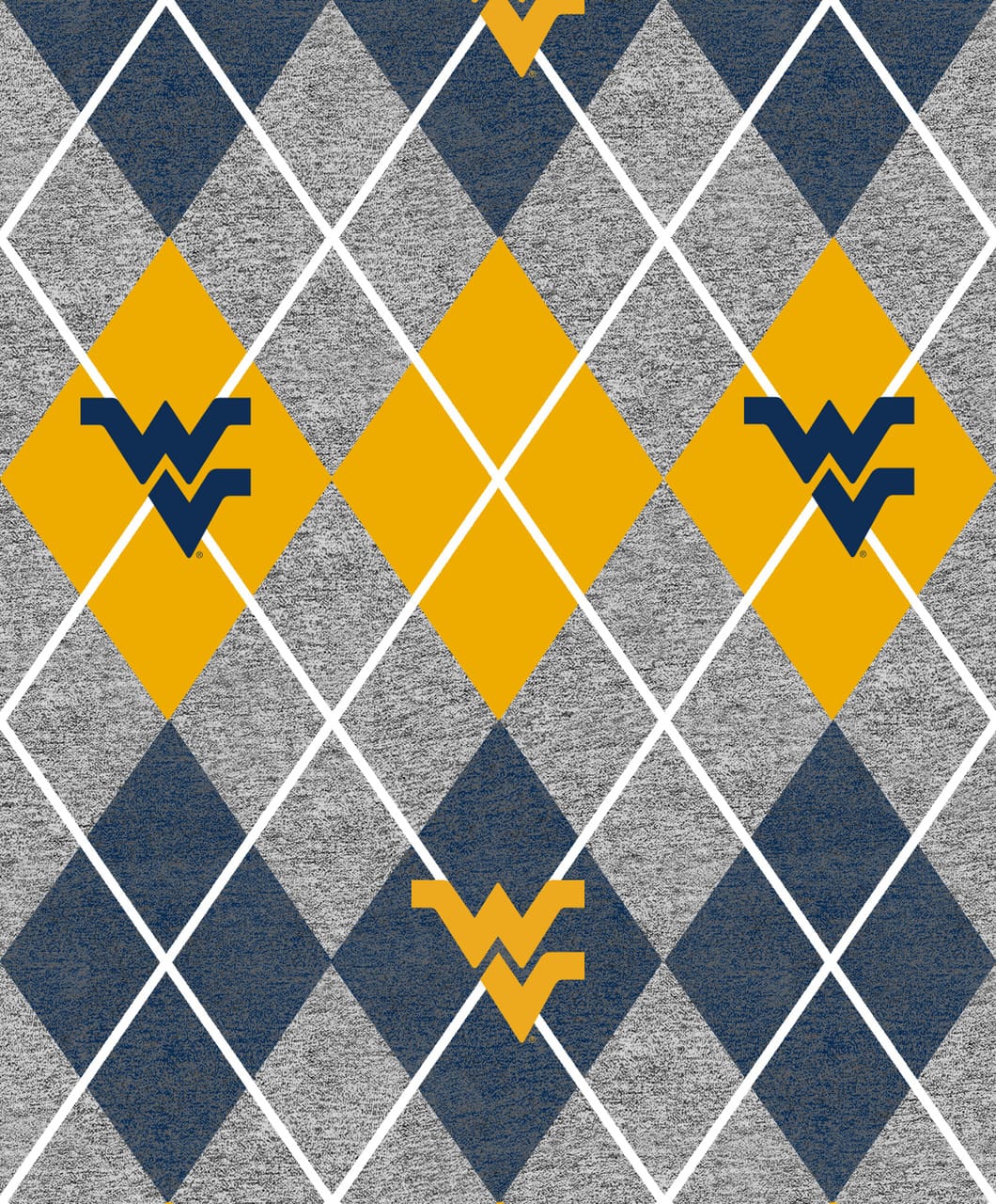 West Virginia Mountaineers NCAA College Heather Argyle Sykel Enterprises Polyester Fleece Fabric WV-1148 | US Fabric Shop