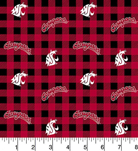 Washington State Cougars NCAA College Buffalo Plaid Sykel Cotton Fabric WAST-1207