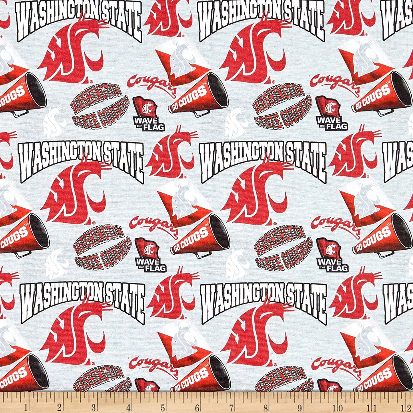 Washington State Cougars NCAA Heather Gray Mascot Collegiate Sykel Cotton Fabric WAST-1164