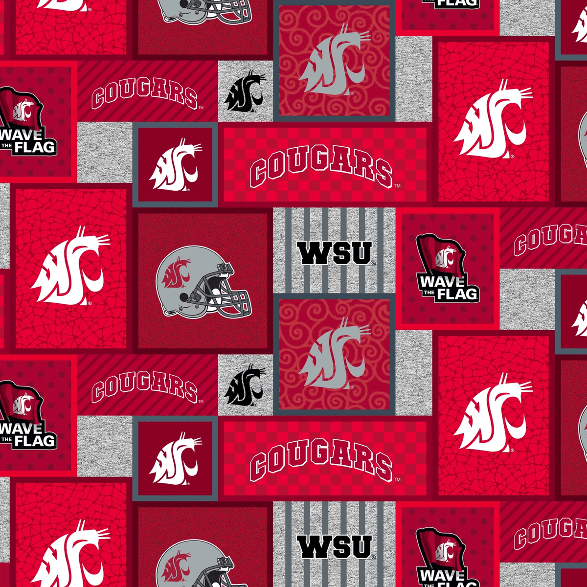Washington State Cougars NCAA College Patch Sykel Enterprises Polyester Fleece Fabric WAST-1177 | US Fabric Shop