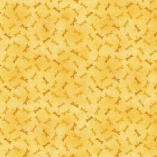 Water Lily Magic Tiny Dragonflies Yellow Jan Mott Henry Glass Cotton Fabric