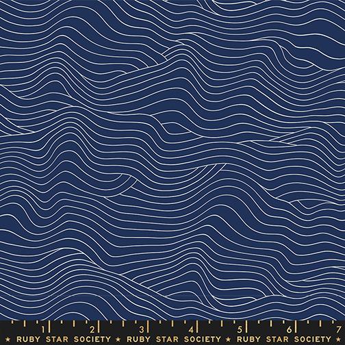 Water Wavelength Geometric Stripe Navy Blue Ruby Star Society Moda Cotton Fabric MD-RS5129-17