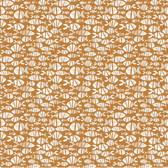 Water Babies Fish Allover Butterscotch Brown Sugarly Designs Studio E Cotton Fabric