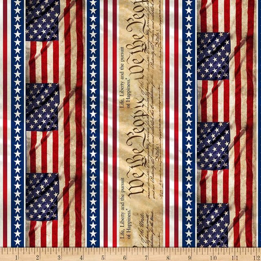 We the People Border Stripe 11 inch Multi Timeless Treasures Cotton Fabric