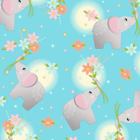 Wee Ones Elephant Overall Blue Oasis Cotton Fabric OA-59-6941