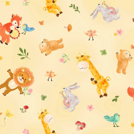 Wee Ones Party Animals Allover Yellow Oasis Fabrics Cotton Fabric OA-59-8521
